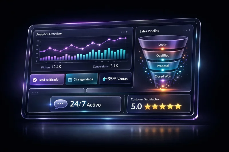 Dashboard de IA TinergIA mostrando métricas de automatización, leads calificados y rendimiento en tiempo real