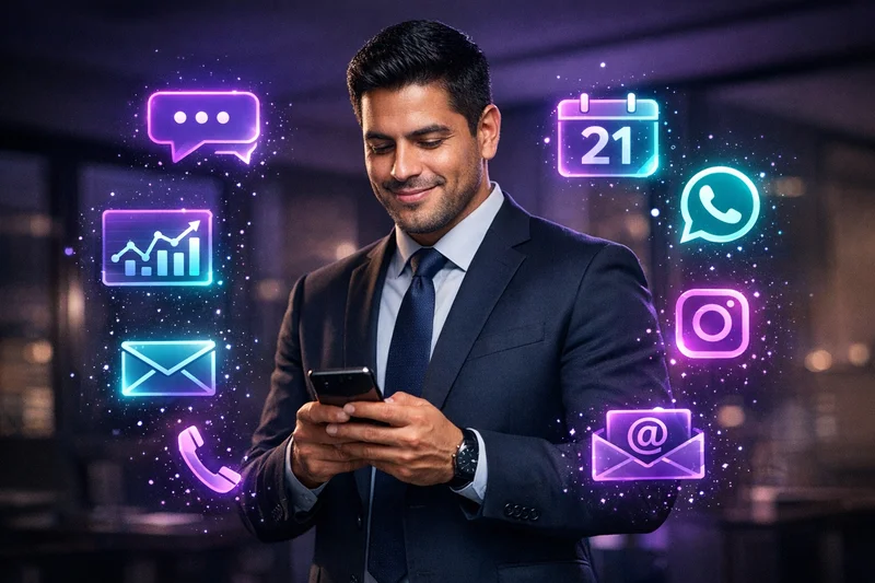 Ejecutivo gestionando automatizaciones de IA desde su smartphone con TinergIA