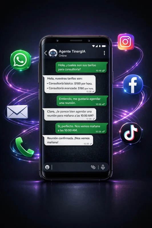 Agente IA TinergIA respondiendo en WhatsApp con integración omnicanal